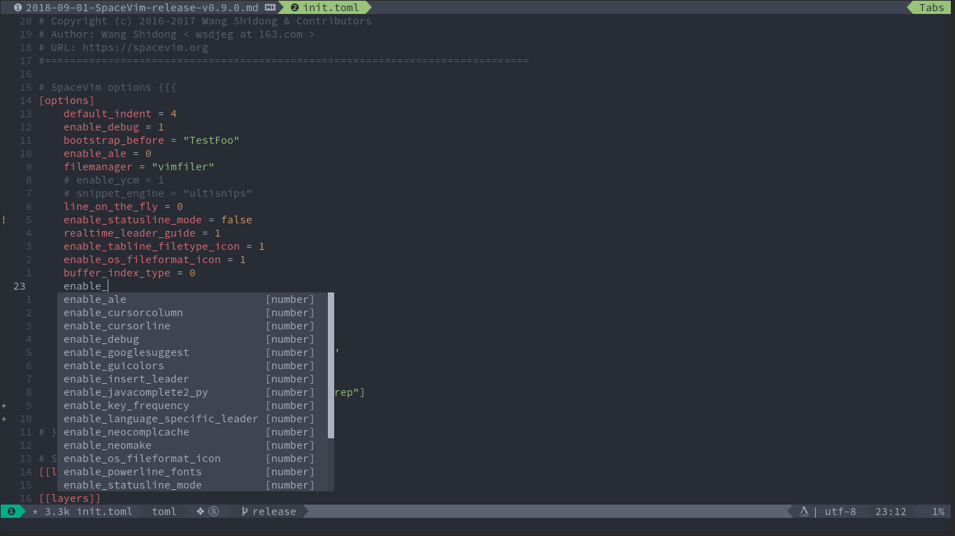 complete spacevim configuration file